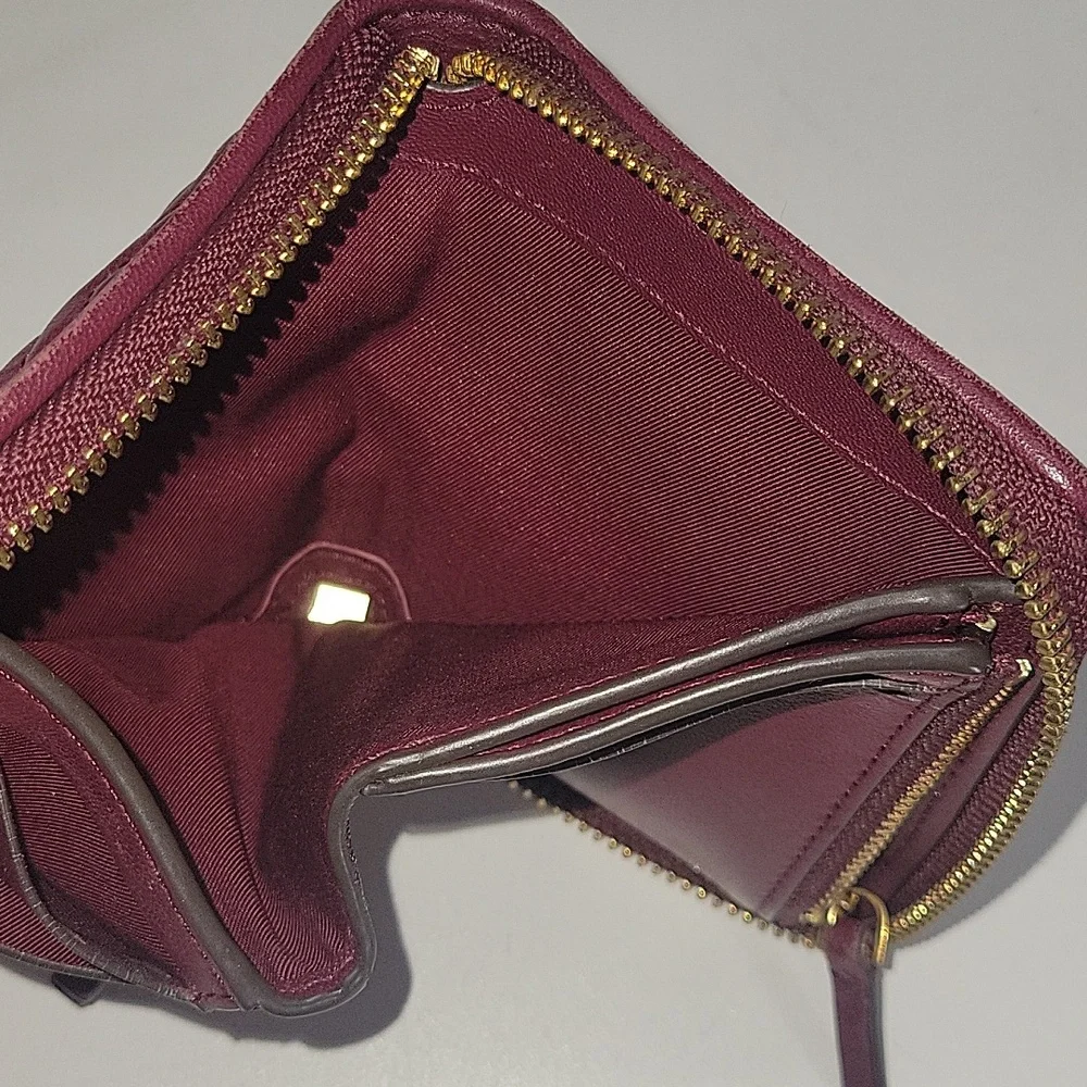 Tory Burch Burgundy Quilted Diamond Zip Wallet